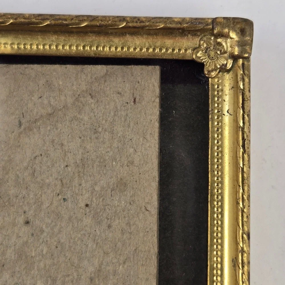 Vintage Gold Metal Folding Double Picture Frame Ornate Embossed Floral Bifold